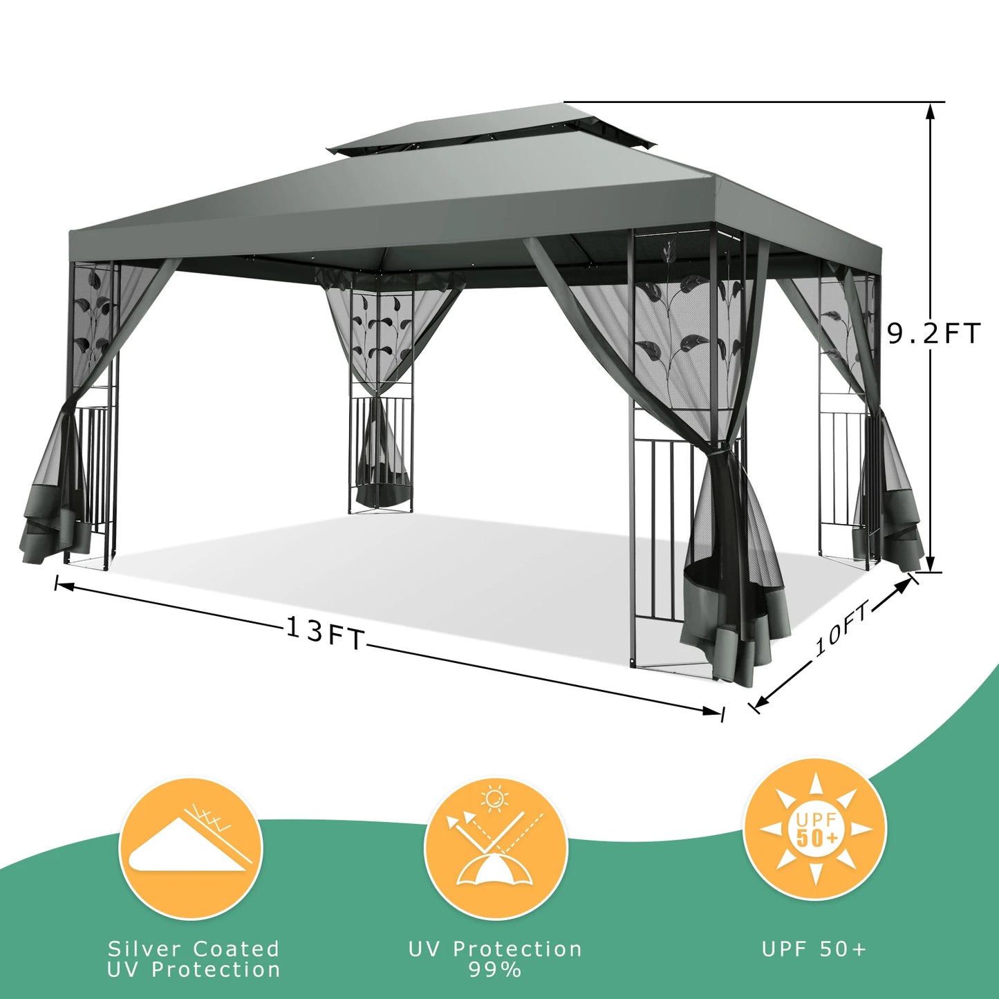 10x13 Gazebo on Clearance,Outdoor Gazebo Tent with Mosquito Netting and Ventilated Double Flat Roof,Tents for Patio,Backyard