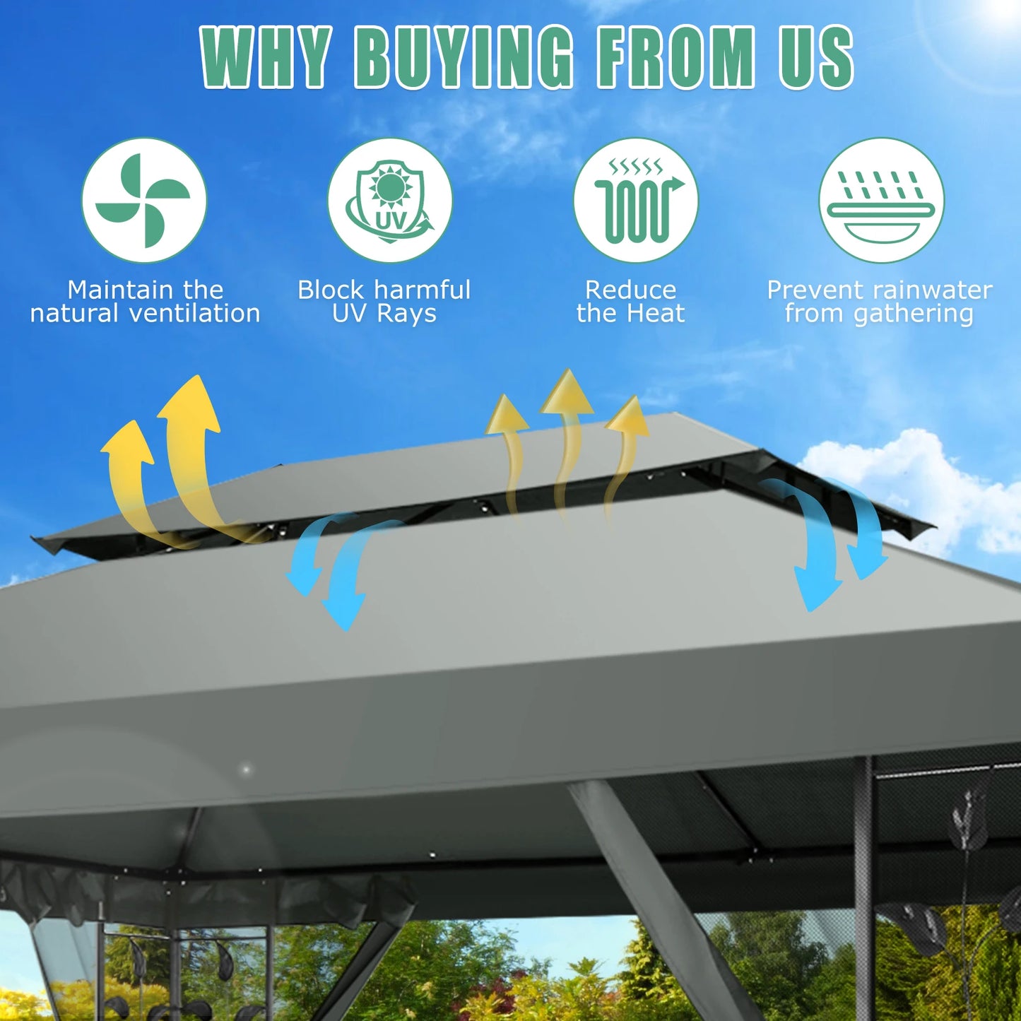 10x13 Gazebo on Clearance,Outdoor Gazebo Tent with Mosquito Netting and Ventilated Double Flat Roof,Tents for Patio,Backyard