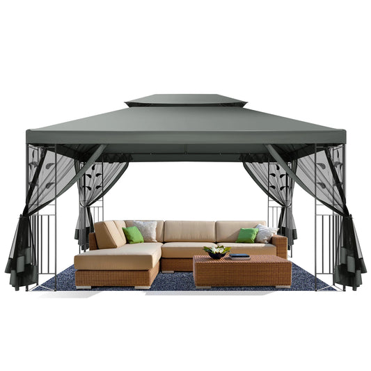 10x13 Gazebo on Clearance,Outdoor Gazebo Tent with Mosquito Netting and Ventilated Double Flat Roof,Tents for Patio,Backyard