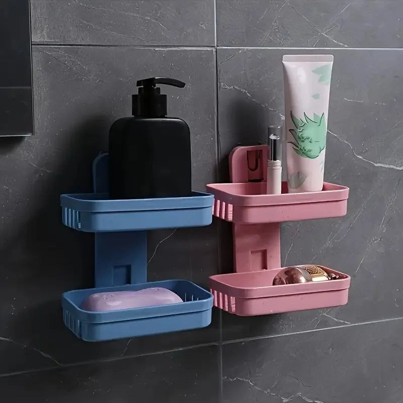3 Sets of Beige+pink Double-layer Soap Holders, Bathroom Storage Box, Suitable for Sponges, Brushes, and Toiletries