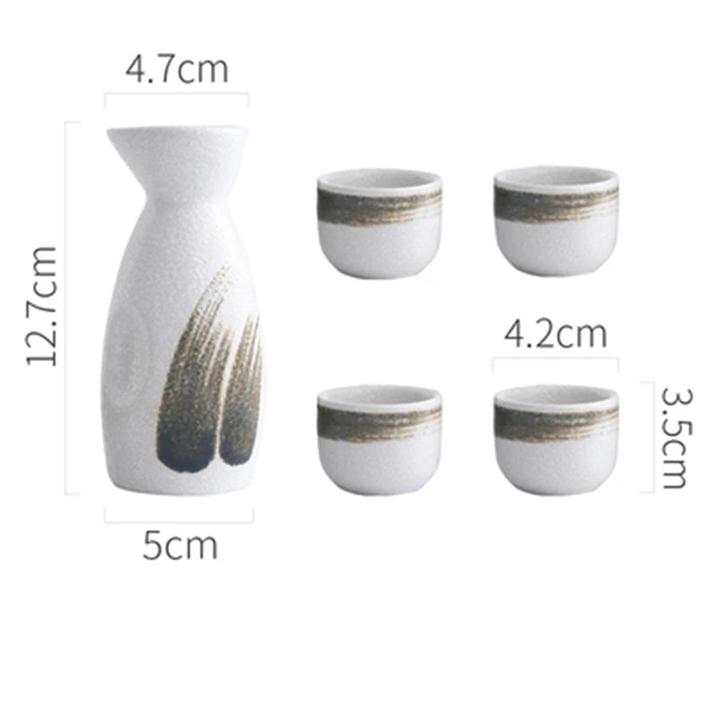 3/5Pcs Vintage Japanese Sake Set Ceramic Flagon Liquor Cup Hip Flasks Home Bar Sake White Wine Pot Creative Drinkware Gifts