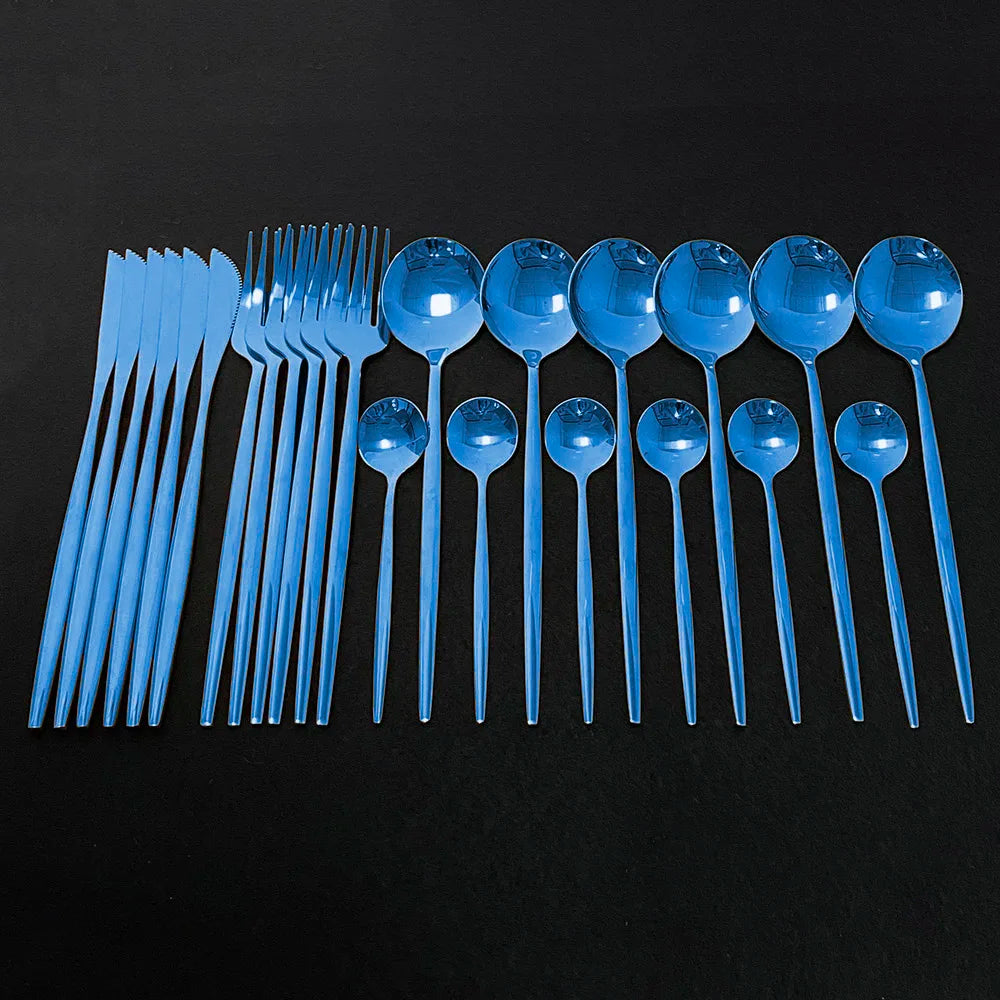 24Pcs Colorful Dinnerware Set Stainless Steel Cutlery Set Kitchen Mirror Gold Tableware Set Knife Fork Spoon Dinner Set
