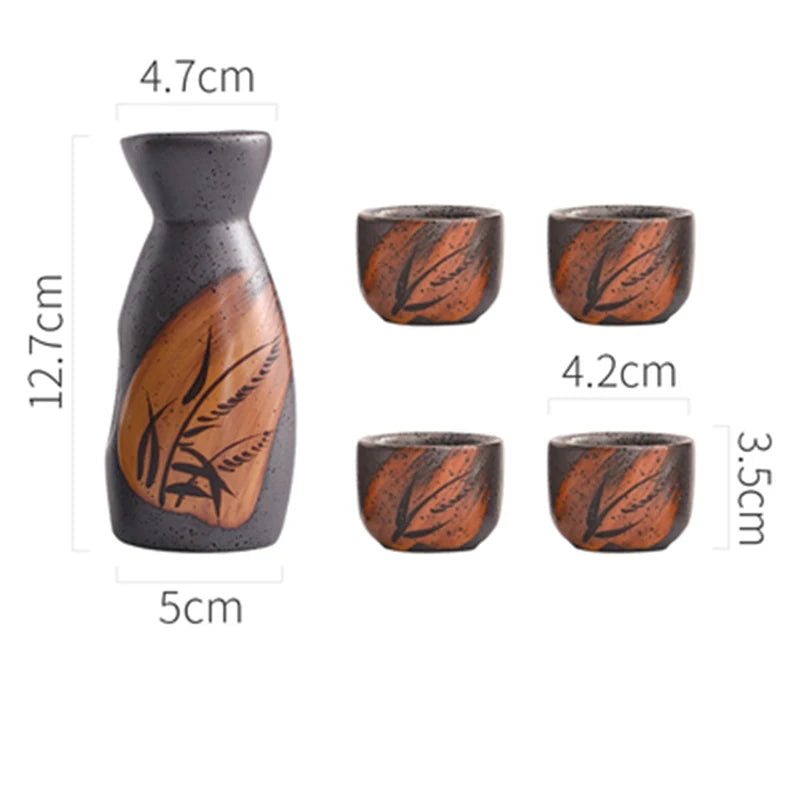 3/5Pcs Vintage Japanese Sake Set Ceramic Flagon Liquor Cup Hip Flasks Home Bar Sake White Wine Pot Creative Drinkware Gifts