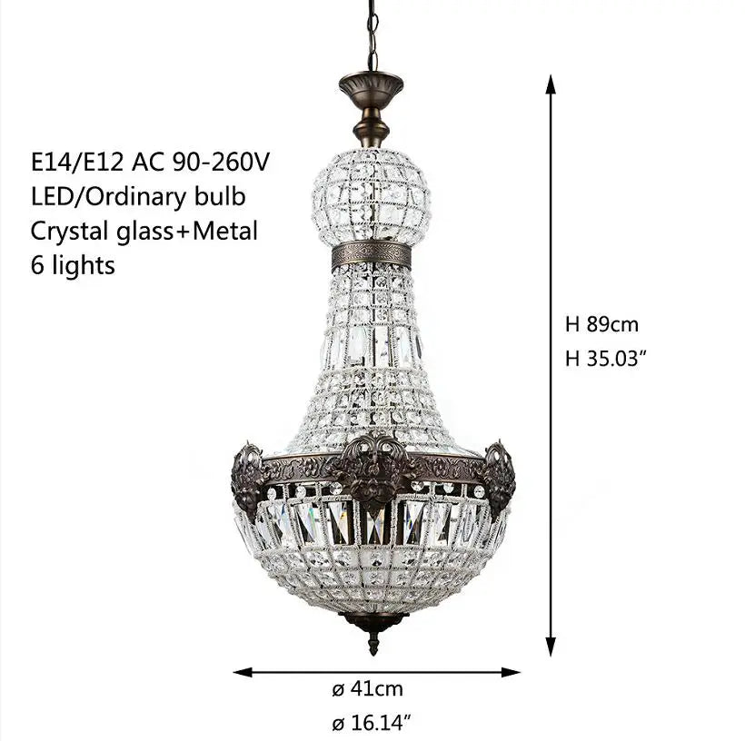 Retro Royal Empire Style Chandelier G9/E14/E27 Crystal lamp Living Room Church Hotel Hall Luxury Light Villa Stair Decor Light