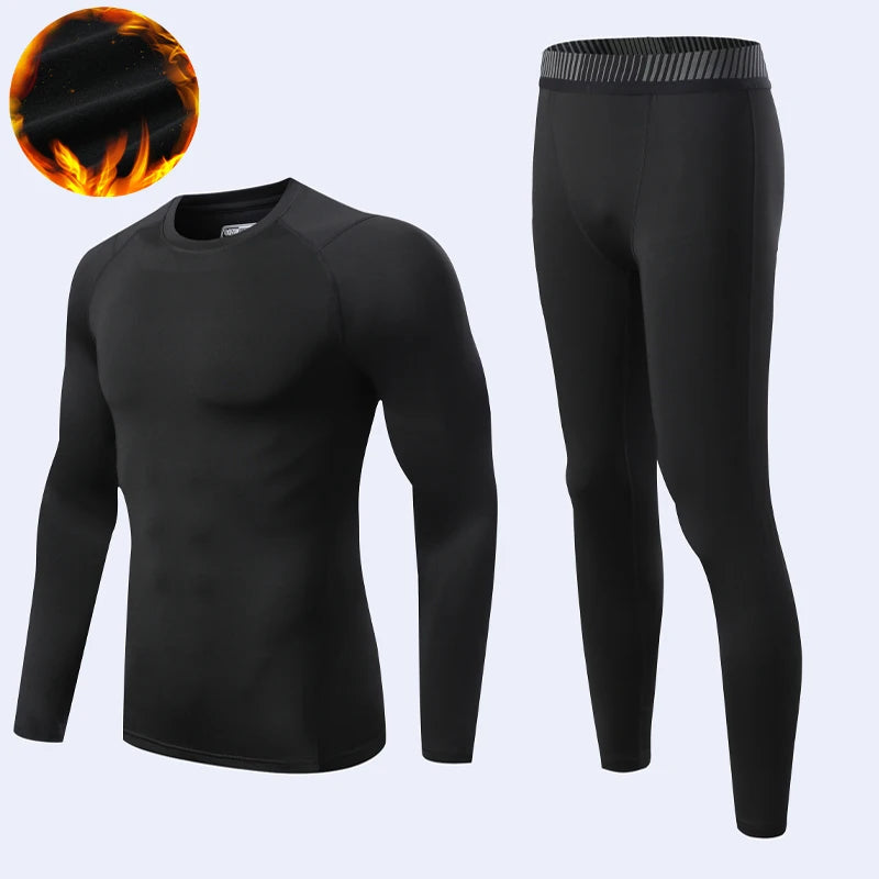 Tight Sport Sets Men Thermal Underwear Soccer Jersey Compression Gym Bodybuilding Suit Quick Dry Male Running Clothes
