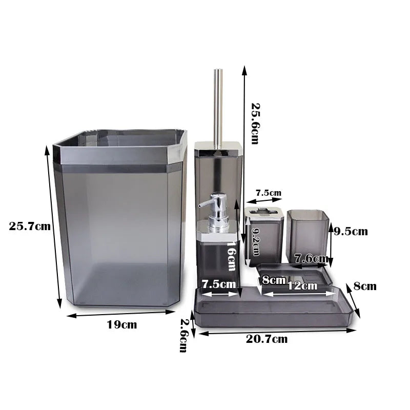 7PCS Hotel Bathroom Accessories Set Square Electroplating Household Toiletries PlasticTrash Can Toothbrush Soap Bottle Cup