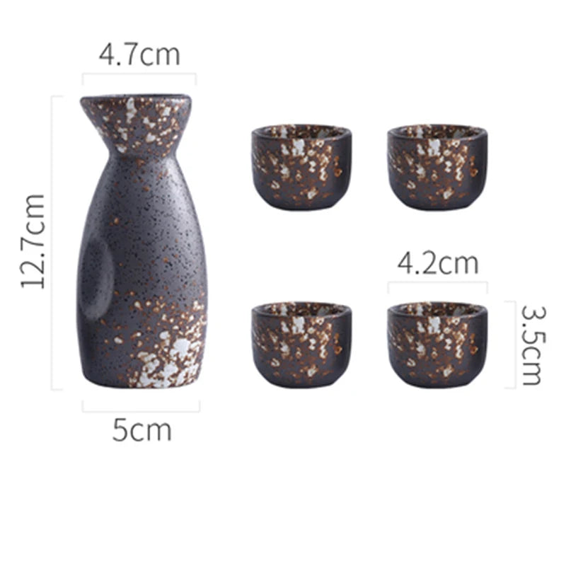 3/5Pcs Vintage Japanese Sake Set Ceramic Flagon Liquor Cup Hip Flasks Home Bar Sake White Wine Pot Creative Drinkware Gifts