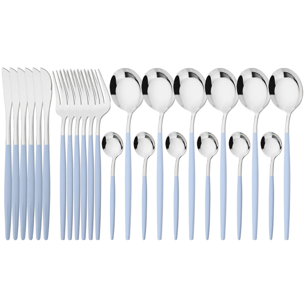 24Pcs Dinnerware Set Stainless Steel Tableware Knife Fork Tea Spoon Cutlery Set Multiple Colour Silverware Kitchen Flatware Set