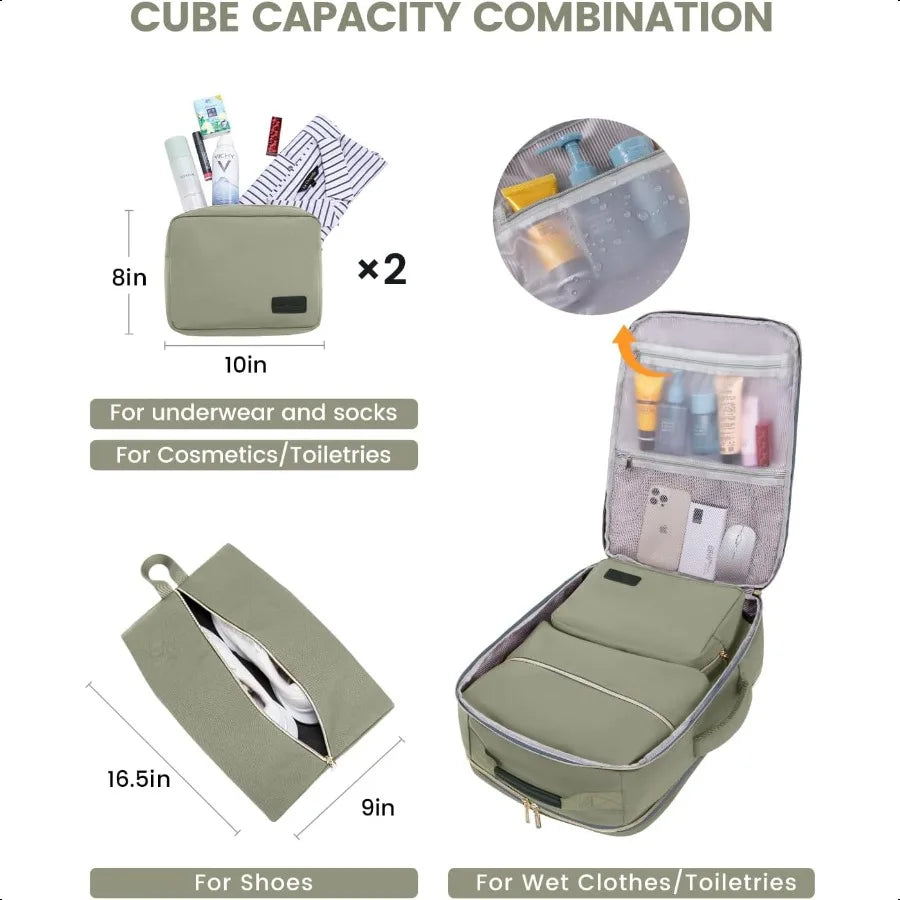 40L Travel Backpack for Women Men Airline Appd Carry On Lage with 3 Packing Cubes TSA Overnight Bags Waterproof Personal Item B