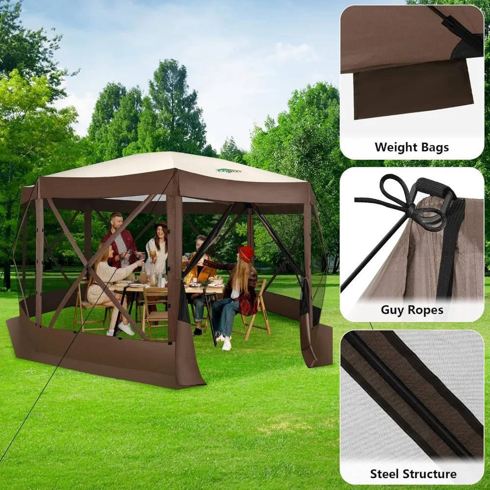 Pop Up Gazebo Screen Tent Screen House for Camping, 15x15 Screen Room with Mosquito Netting, Hub Tent Instant Screened Canopy w