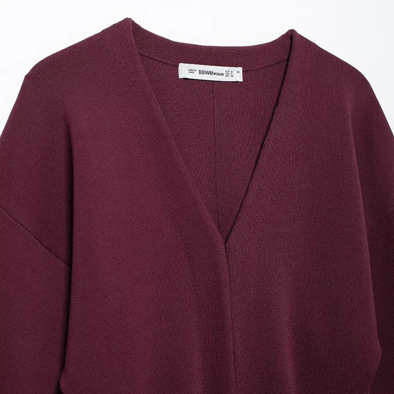 CLAZZAA Women Fashion Solid Single Breasted Knitted Sweater Vintage V-Neck Long Sleeves Female Chic Lady Outfits