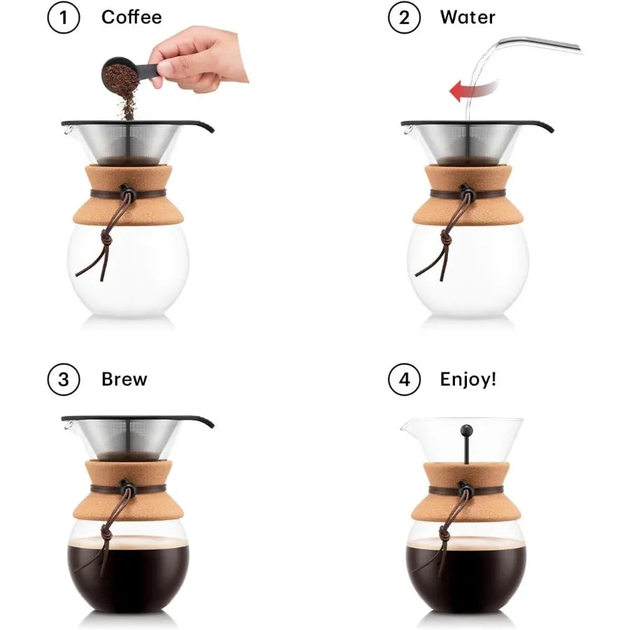 34 Oz Pour Over Coffee Maker Designed for Precision Brewing with HighHeat Borosilicate Glass Body Reusable Stainless Steel Filt
