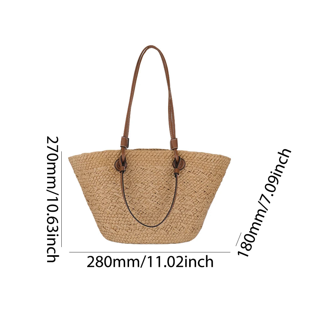 Women Woven Tote Bag Fashion Shoulder Bag Large Capacity Simple Woven Handbag Tote Clutch Bags Chic Hobo Bag for Party Vacation