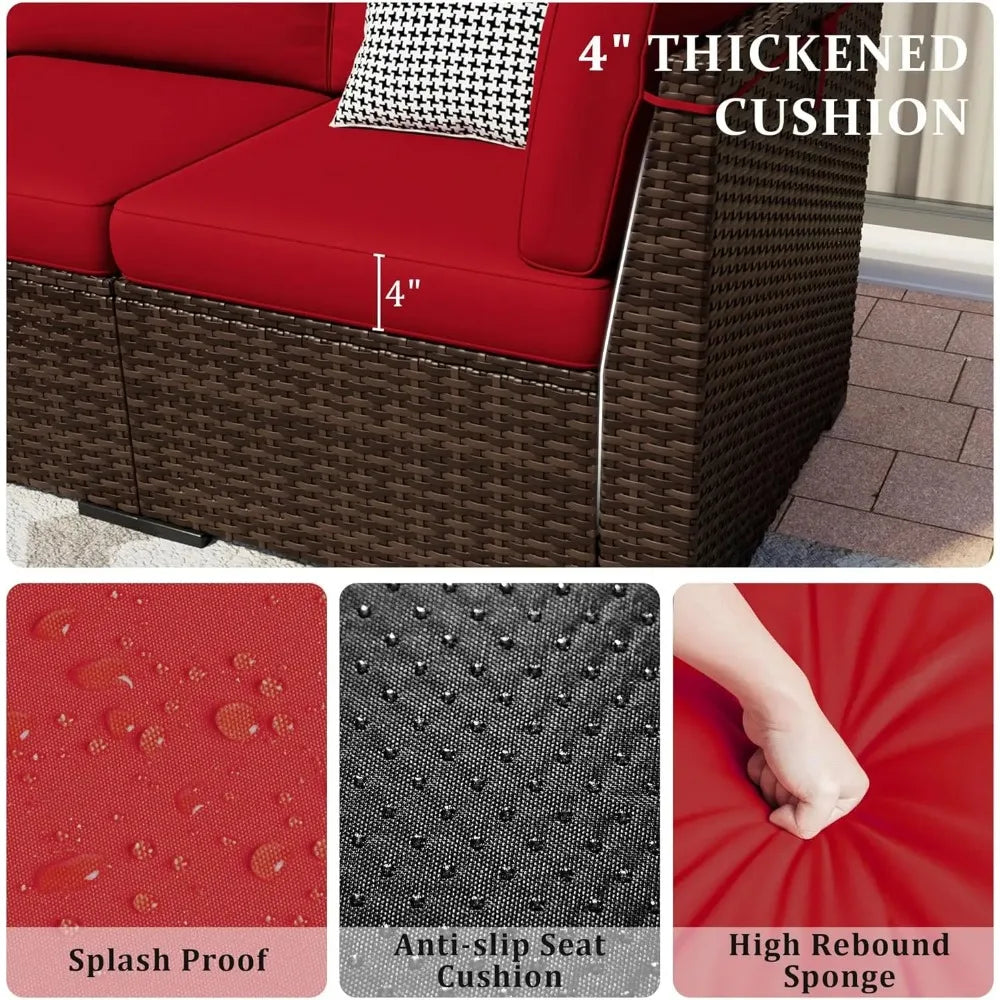 8 Pieces Outdoor Patio Furniture Set with 44" Fire Pit Table Rattan Sectional Conversation Sets w/Gas Fire Pit