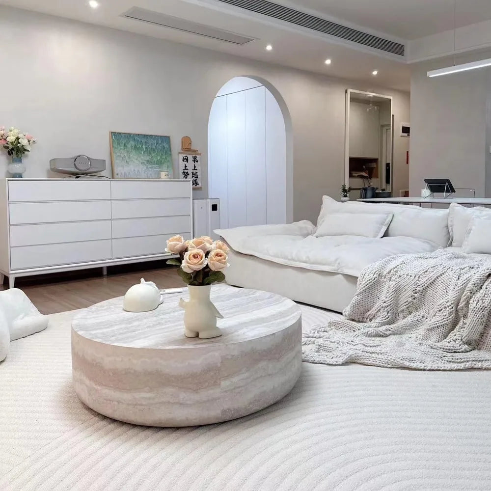 31.49" Round Coffee Table, Modern Marble Faux Pattern - Minimalist Accent Table for Living Room,Office