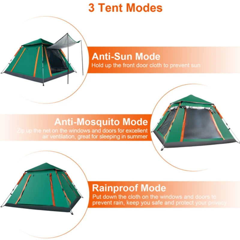 4-5 Person Camping Outdoor Fold able Waterproof Tent 2 Mosquito Nets For Hiking Mountaineering Adventure Fishing With Window And