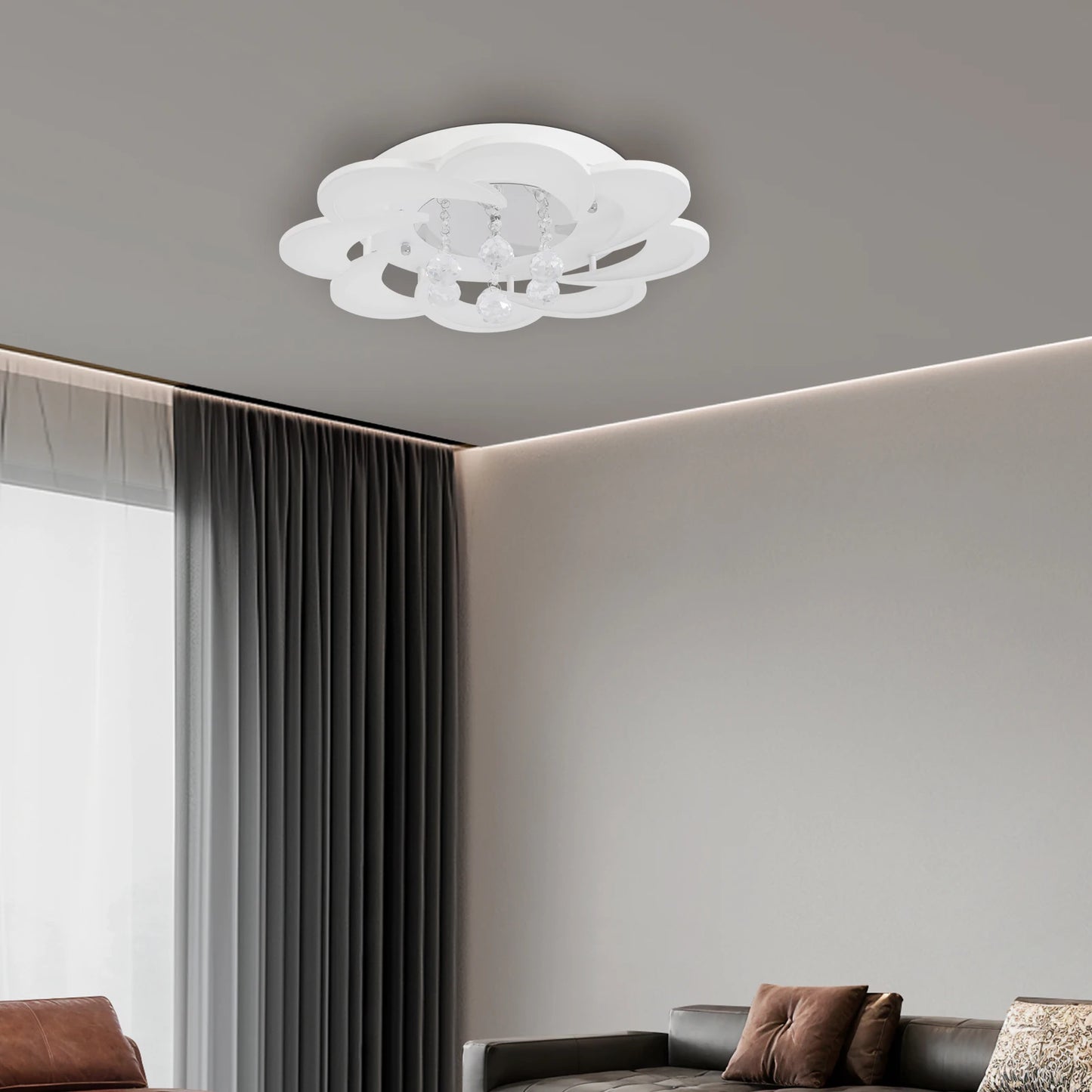 Modern Flower-Shaped Ceiling Light, 52cm/20.5in White LED Ceiling Lamp for Bedroom, 6000K Cool White, 26W 1560LM Bright Light