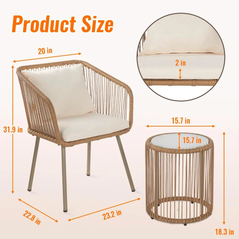 3-Piece Outdoor PE Rattan Bistro Furniture Set Patio Rattan Conversation Set Patio Furniture Set