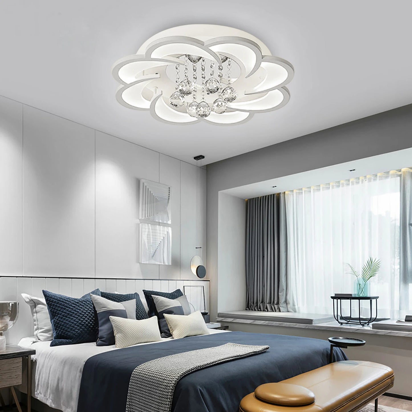 Modern Flower-Shaped Ceiling Light, 52cm/20.5in White LED Ceiling Lamp for Bedroom, 6000K Cool White, 26W 1560LM Bright Light