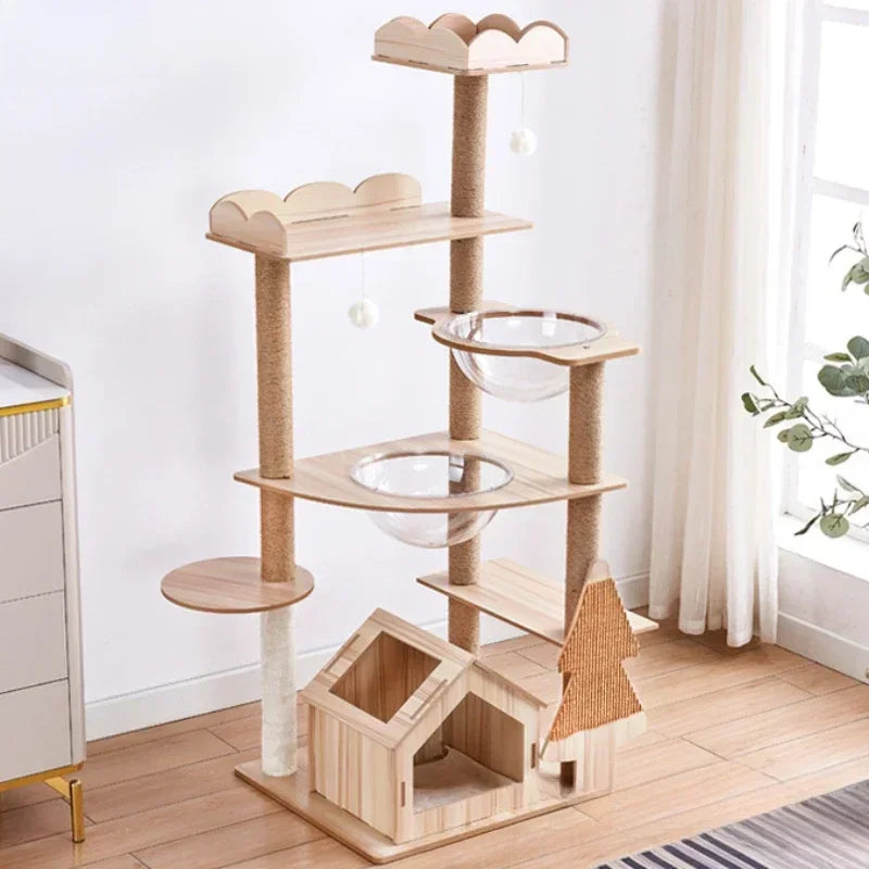 Adjustable Multi-Level Floor To Ceiling Cat Tower Cats Condo Pet Products with Scratching Post Hammock Cat Tree House Sisal Rope