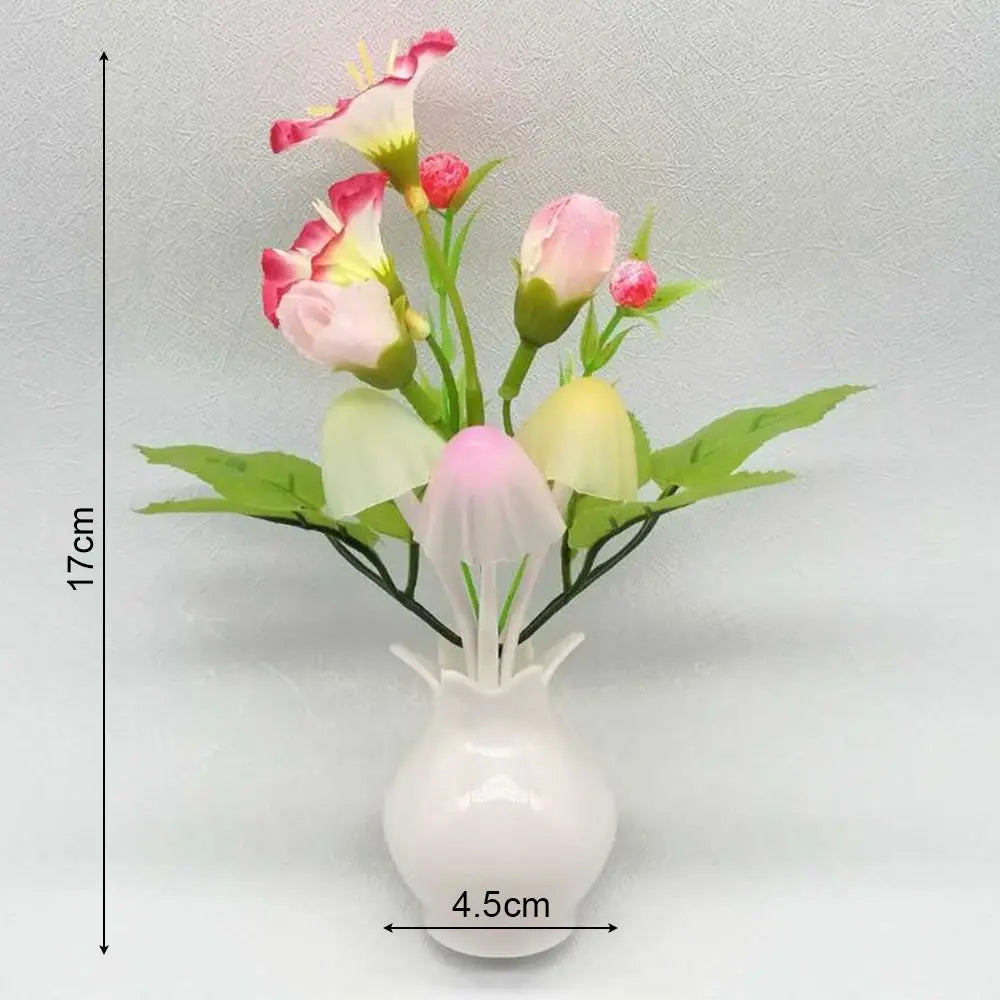 LED Mushroom Lamp LED Night Lamp Novel 7-color Night Lamp 220V EU Plug Sensing Dream High Grade Pomegranate Vase Flowers