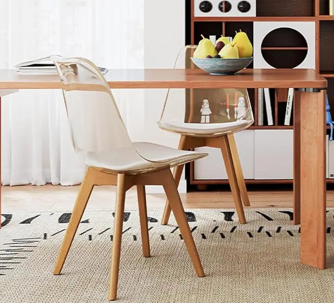 Clear Dining Chairs Set of 4, Modern Acrylic Accent Chair Kitchen Dinner Chairs with PU Leather Cushions Seat and Wood Legs, Sid