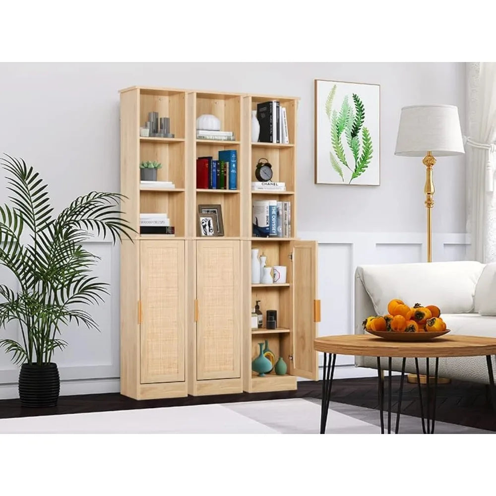 Freestanding Wooden Bathroom Storage Cabinet with Door and 6 Adjustable Shelves, Slim Design for Linen Organization