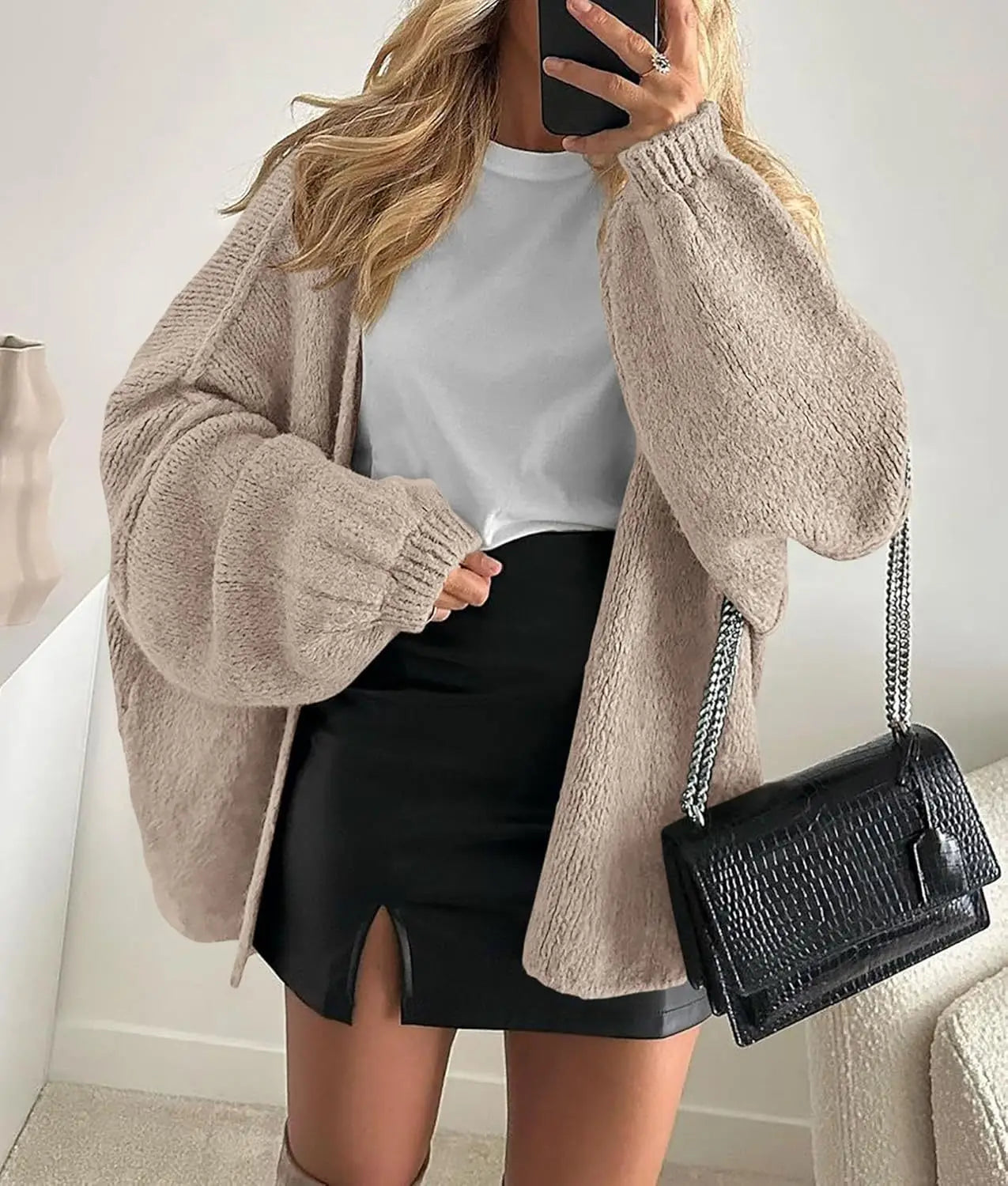 Autumn Winter New Casual Knitted Sweater Cardigan Jacket Loose Long Sleeve Solid Color Mid-length Sweater Women Cardigan Jacket
