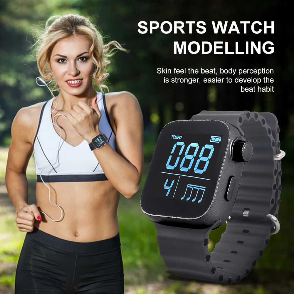 Wearable Vibrating Metronome for Sport Running Metronome Watch 40-240 Bpm Smart Pulse Beat Counting Watch for Musical Instrument