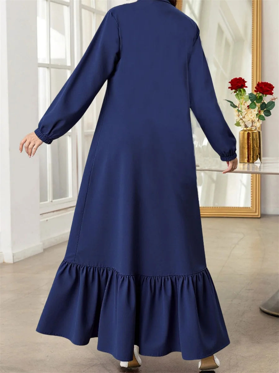 Middle Eastern Style Women s Long Dress with Solid Color and Loose Fit Design Featuring Button Down Front Crew Neck and Long