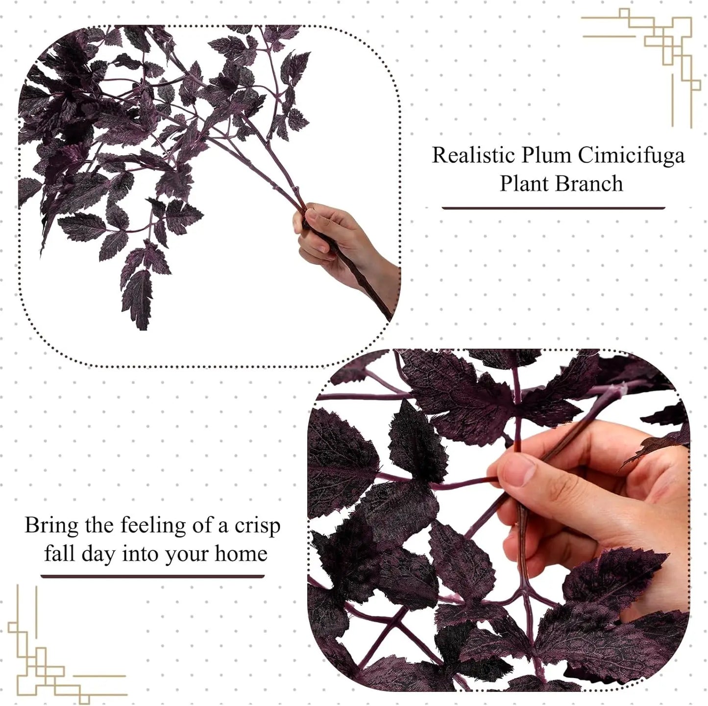 4-12 Pcs Artificial Cimicifuga Plant Leaf Farmhouse Vase Decor Spray Faux Plum Cimicifuga Ramosa Branch Stems for Home Table