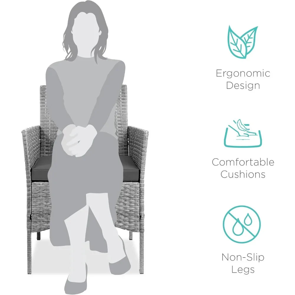 3-Piece Outdoor Wicker Conversation Bistro Set, Space Saving Patio Furniture for Garden w/Side Table