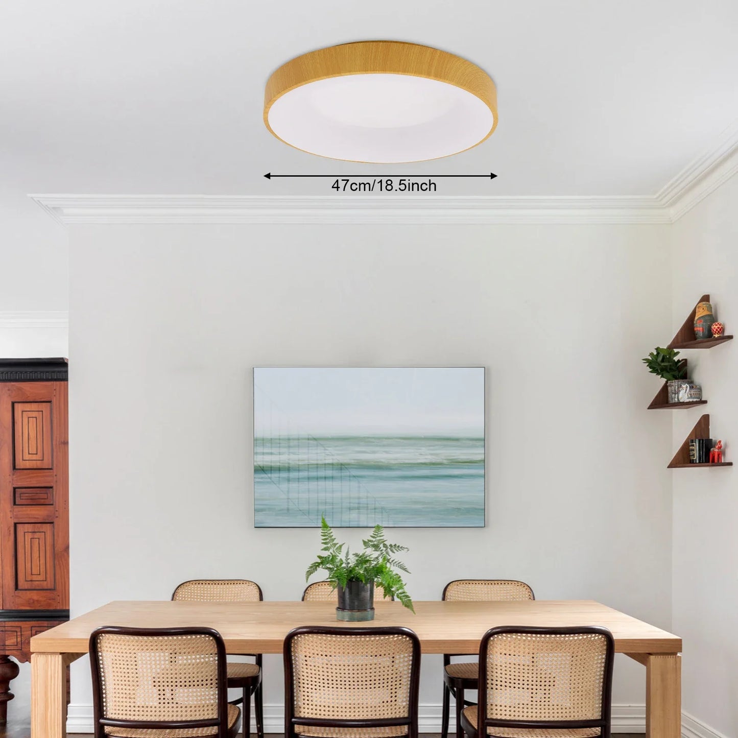 Wood Grain Ceiling Light, Modern LED Flush Mount Lighting Fixture, 36W 3300LM Acrylic & Iron Lamp - 10-20m² Coverage, 110-265V