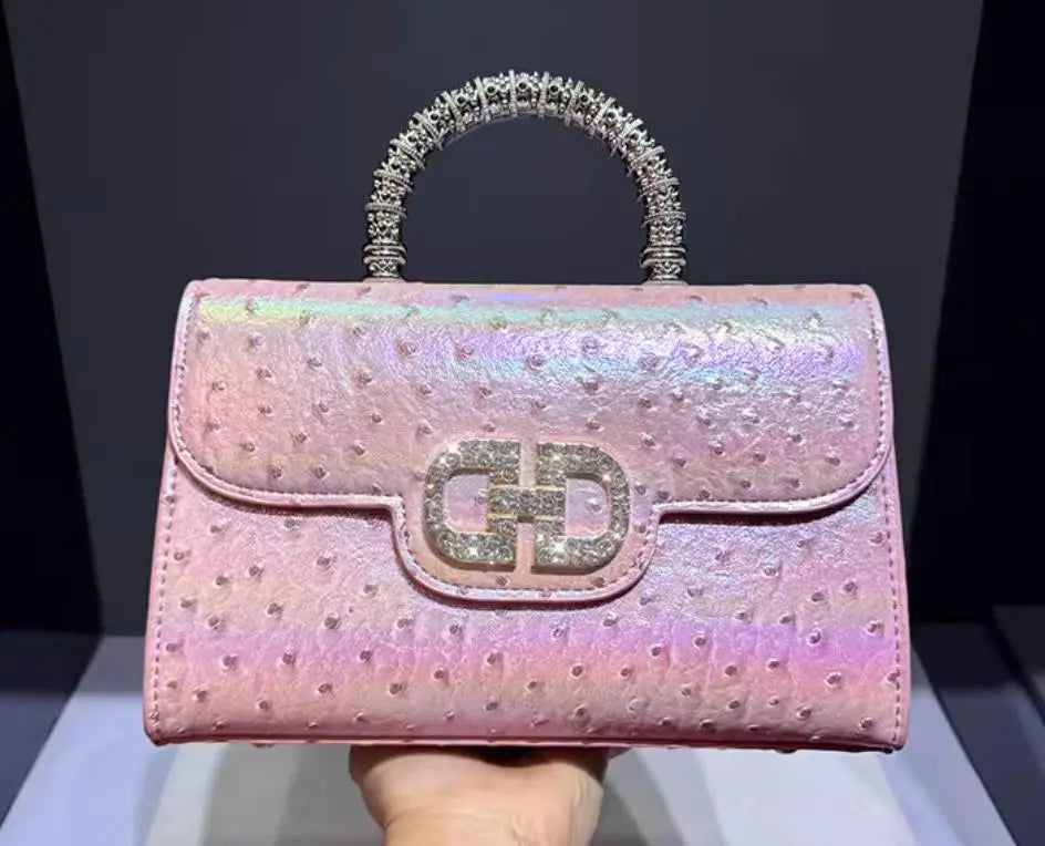 Diamonds Ostrich Pattern Leather Women's Handbags 2025 Spring/Summer New Tote Bag Single Shoulder Crossbody Bags