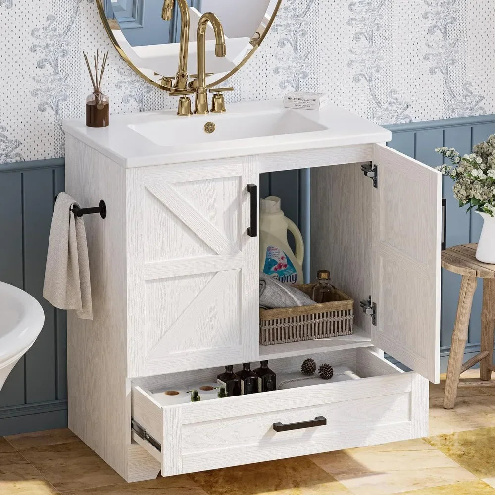 30" Bathroom cabinet with Sink, Featuring one drawer and double-hinged cabinets doors, Easy Assembly, Bathroom cabinet
