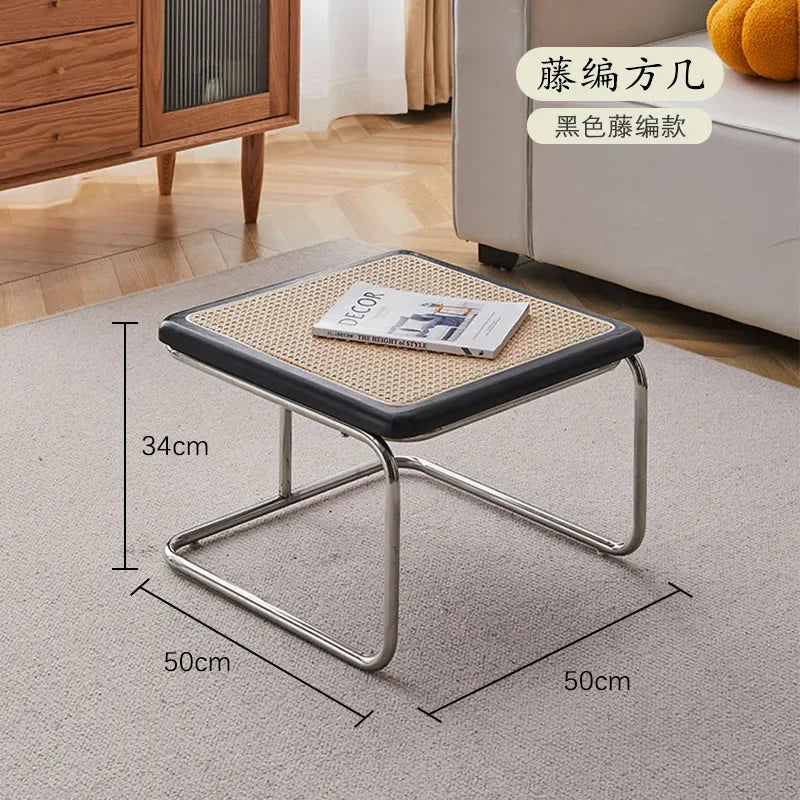 Retro Medieval Style Rattan Coffee Table Glass Side Table Living Room Corner Coffee Tables Combination Table Simple Design