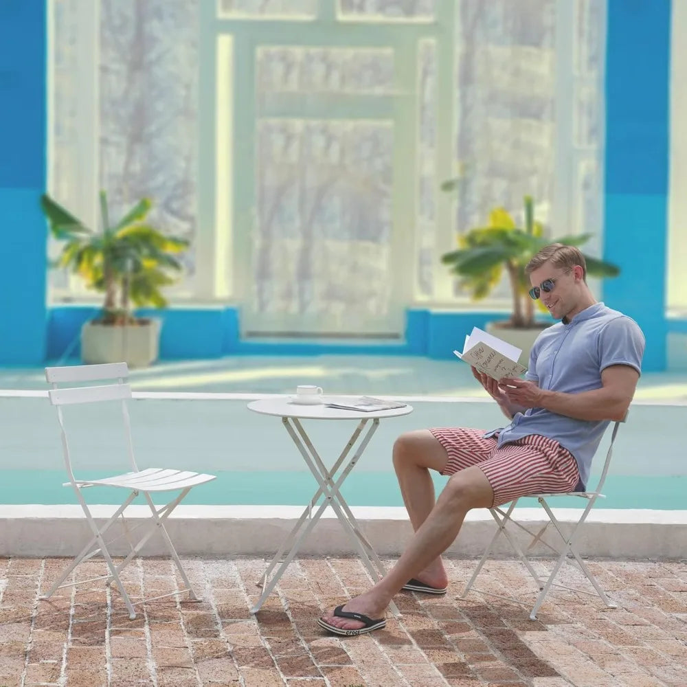 3-Piece Folding Bistro Set, 2 Chairs and 1 Table, Weather-Resistant Outdoor/Indoor Conversation Set for Patio, Yard, Garden-Whi