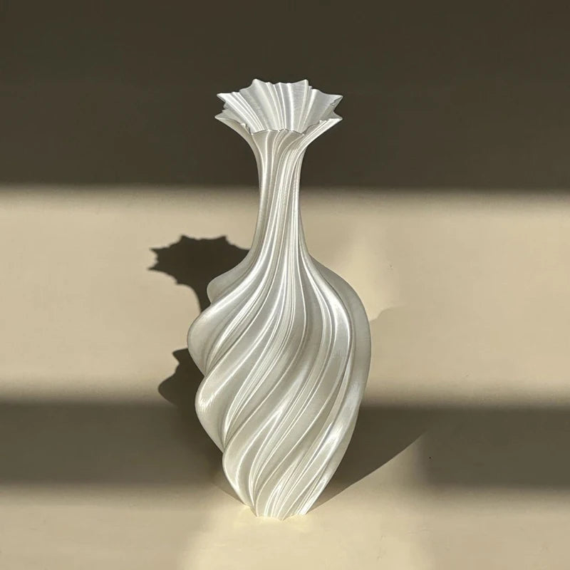 3D Printed Vase with Swirl Pattern - Modern Aesthetic Flower Vase for Living Room & Desktop Decor