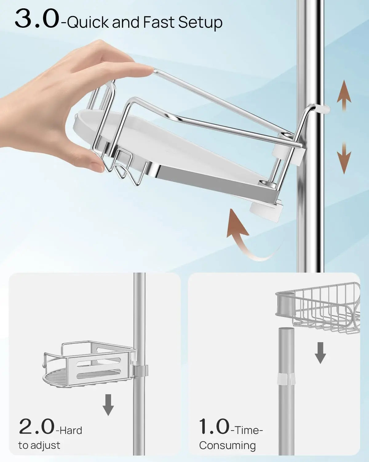 Corner Shower Caddy Tension Pole – Upgraded Rust-Free Stainless Steel Shower Organizer with Adjustable Storage Shelves