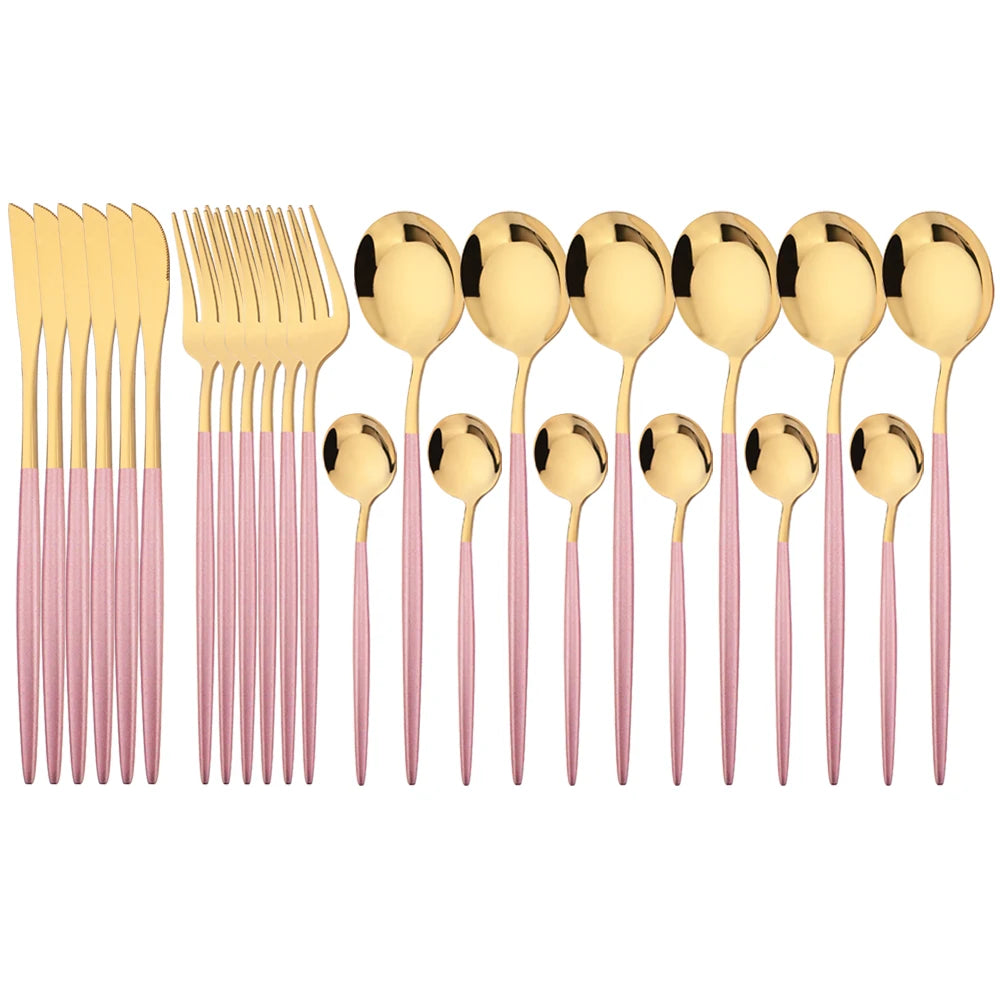 24Pcs Dinnerware Set Stainless Steel Tableware Knife Fork Tea Spoon Cutlery Set Multiple Colour Silverware Kitchen Flatware Set