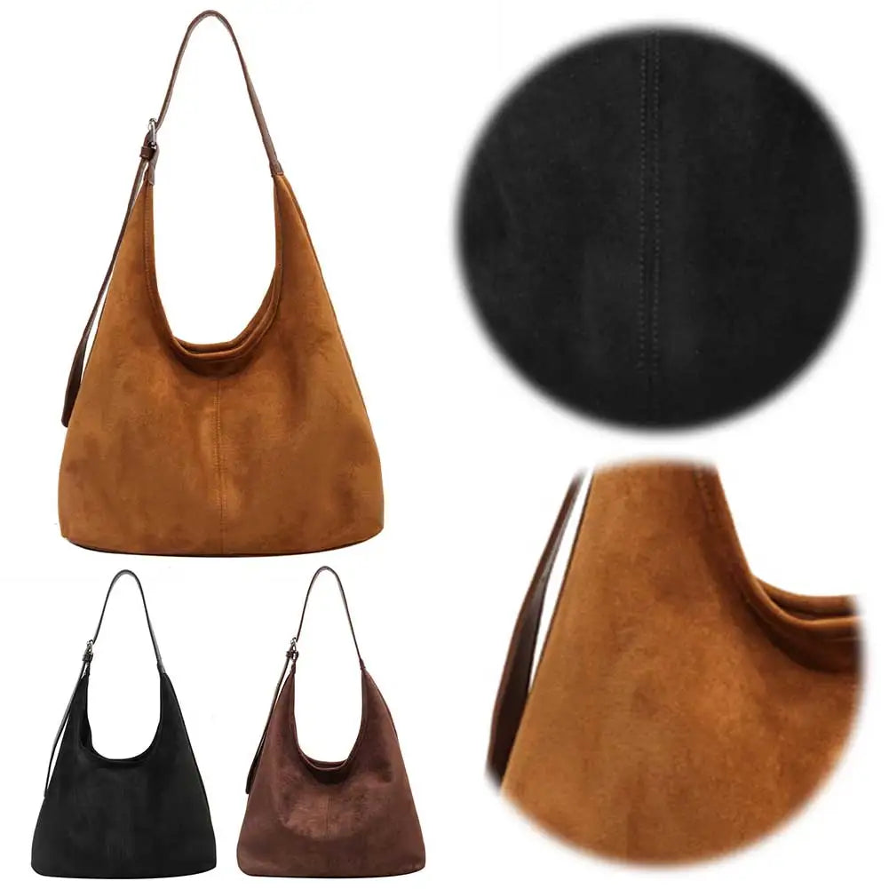 Women Suede Shoulder Bag Fashion Tote Bag Large Capacity Stylish Crossbody Bag Solid Color Casual Tote Purse Daily Commuting Bag