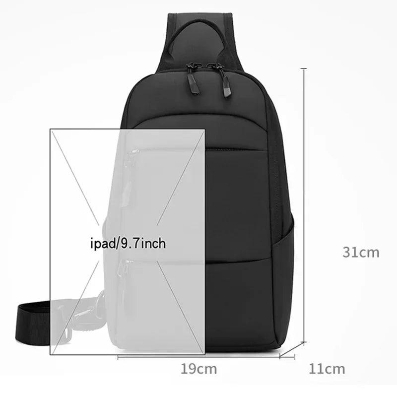 Men's Waterproof  Multifunction Nylon Crossbody Shoulder Bag Messenger Chest Short Trip Travel Pack for Male