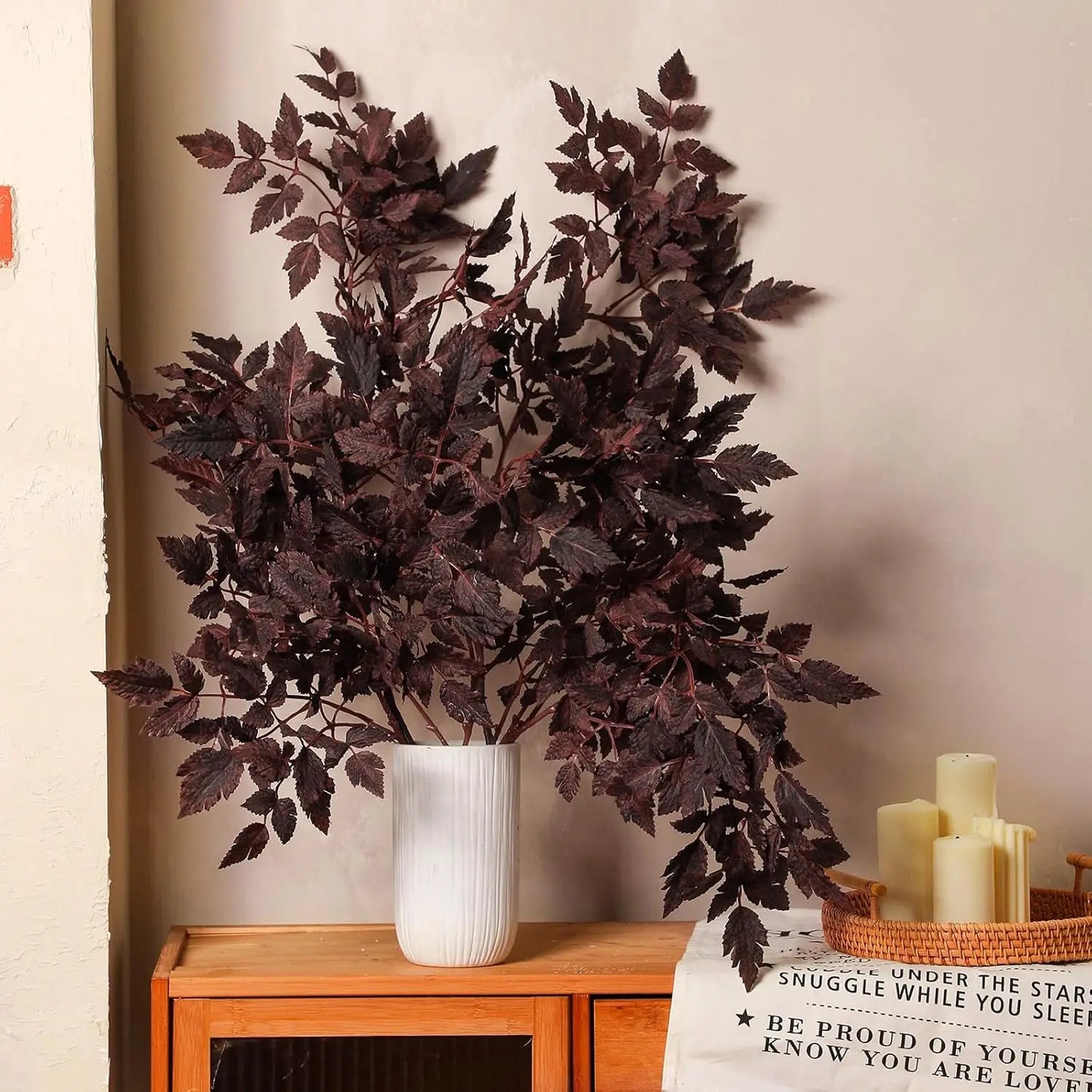 4-12 Pcs Artificial Cimicifuga Plant Leaf Farmhouse Vase Decor Spray Faux Plum Cimicifuga Ramosa Branch Stems for Home Table