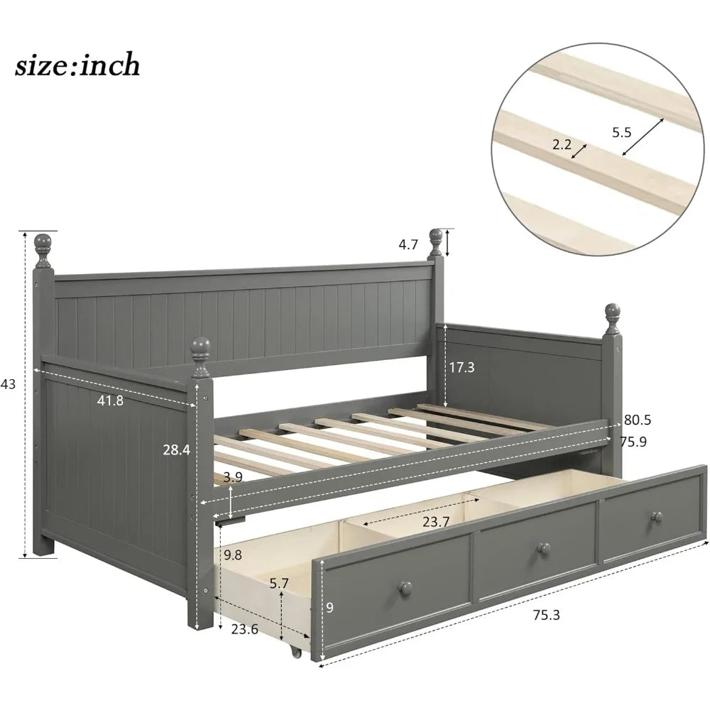 Upholstered Daybed with Drawers, Modern Twin Sofa Bed Daybed Frame for Bedroom Living Room Guest Room,