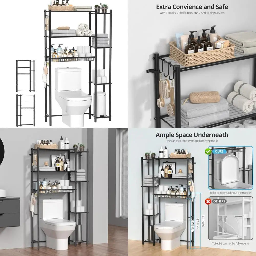Over the Toilet Storage Shelf - Bathroom Organizer Rack with 7-Tier Shelves, Adjustable Metal Shelf Above Toilet for Towel, Deco