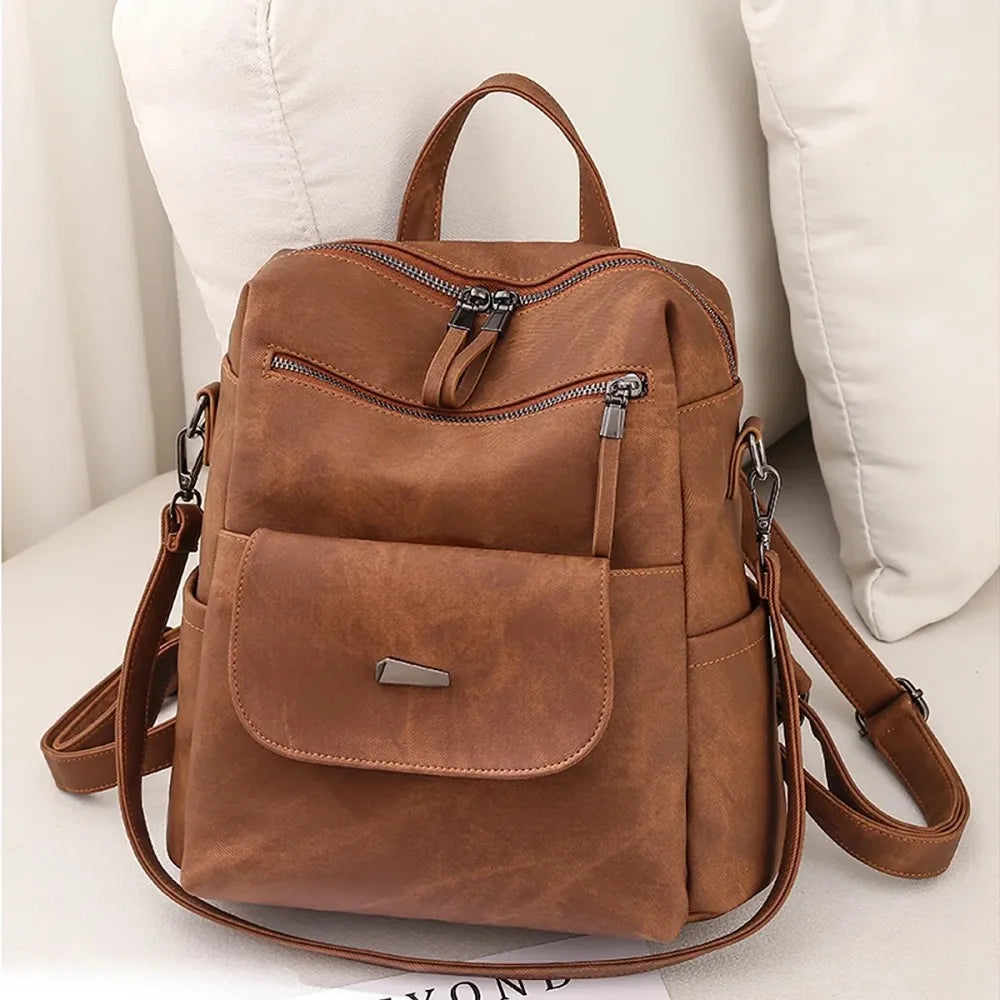 Backpack Purse for Womens, Waterproof PU Leather Backpacks Handbags, Ladies Casual Shoulder Bags Brown（No shipment on weekends）