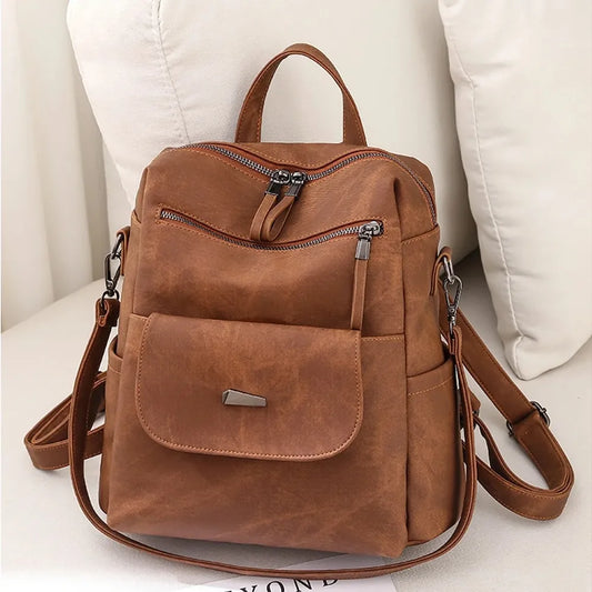 Backpack Purse for Womens, Waterproof PU Leather Backpacks Handbags, Ladies Casual Shoulder Bags Brown（No shipment on weekends）