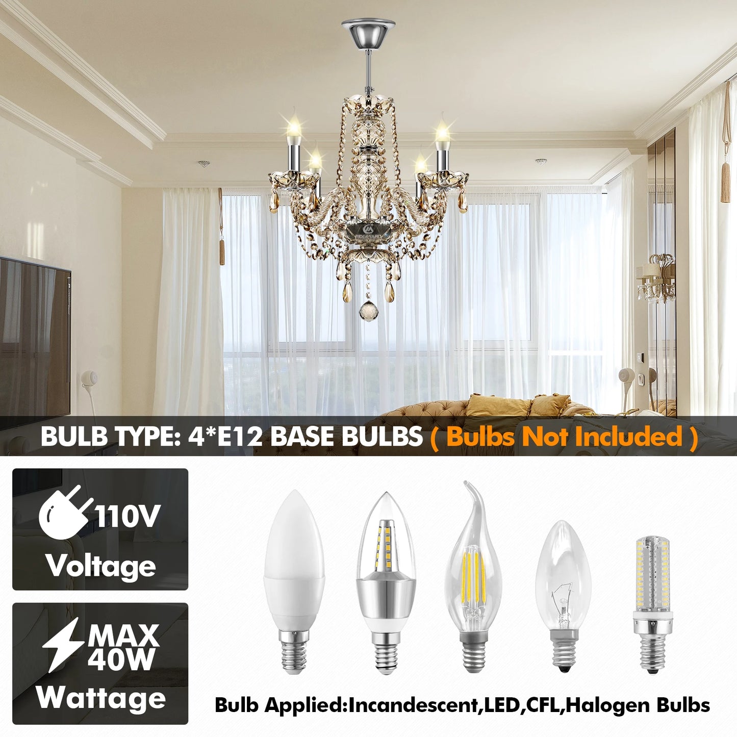 4 Arms Crystal Chandelier Pendant Light Transparent Cognac Gold LED Luxury Lamp Dining Living Room Decoration Lighting