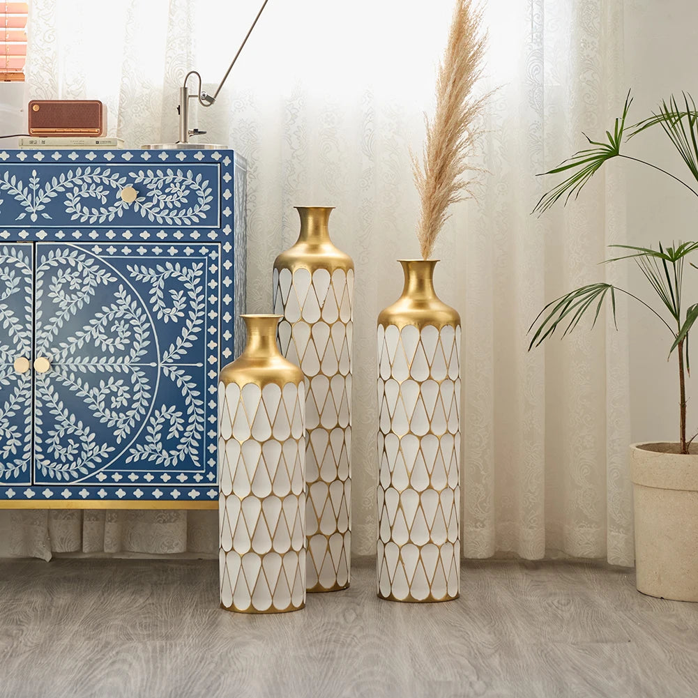 Floor Metal Vase 3-piece Set, Modern Home Metal Decoration Drop-shaped Vase, Big Standing Vase For Living Room Corner Hallway