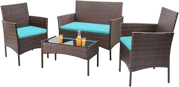4 Pieces Outdoor Patio Furniture Sets Rattan Chair Wicker Set, Outdoor Indoor Use Backyard Porch Garden Poolside Balcony Furnit